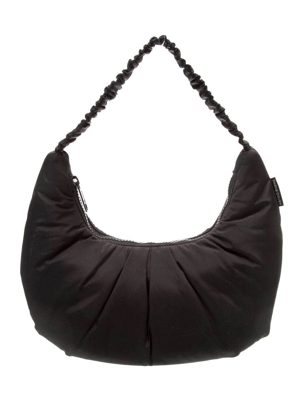 Dagne Dover Rider Puffy Nylon Crescent Pleated Shoulder Bag Black